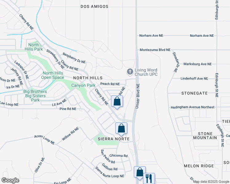 map of restaurants, bars, coffee shops, grocery stores, and more near 1844 Blackberry Road Northeast in Rio Rancho