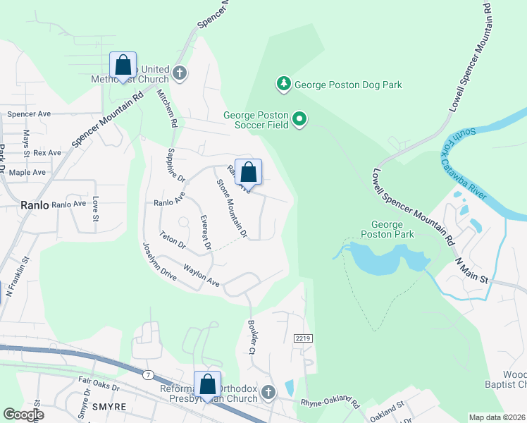 map of restaurants, bars, coffee shops, grocery stores, and more near 1036 Kings Mountain Lane in Gastonia
