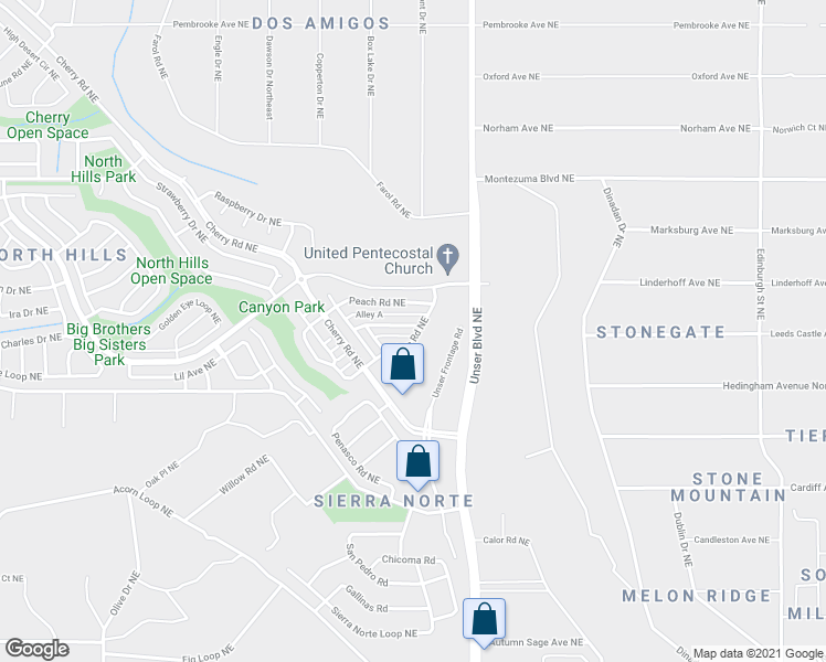 map of restaurants, bars, coffee shops, grocery stores, and more near 1864 Blackberry Road Northeast in Rio Rancho