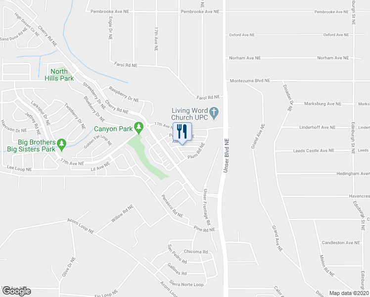 map of restaurants, bars, coffee shops, grocery stores, and more near 1832 Blackberry Road Northeast in Rio Rancho