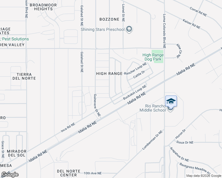 map of restaurants, bars, coffee shops, grocery stores, and more near 1702 Buckskin Loop Northeast in Rio Rancho