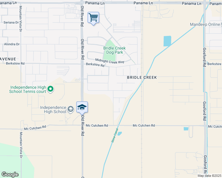 map of restaurants, bars, coffee shops, grocery stores, and more near 7520 Cache Creek Lane in Bakersfield