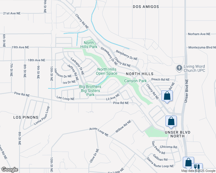 map of restaurants, bars, coffee shops, grocery stores, and more near 1709 Chamisa Road Northeast in Rio Rancho