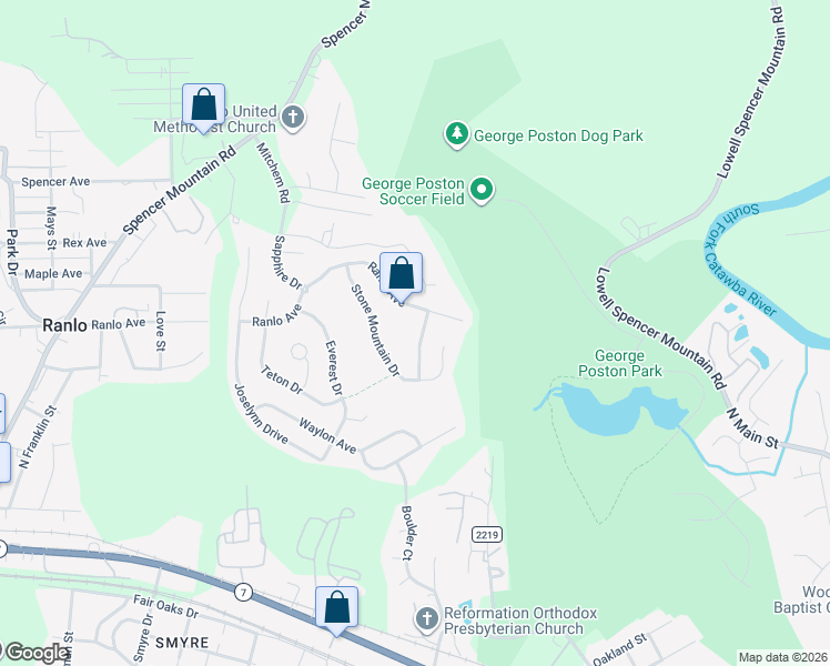 map of restaurants, bars, coffee shops, grocery stores, and more near 1041 Kings Mountain Lane in Gastonia