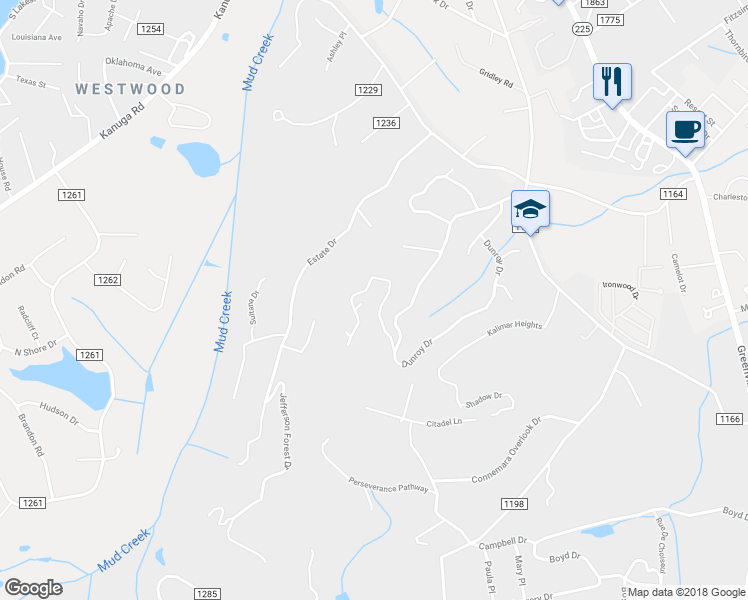 map of restaurants, bars, coffee shops, grocery stores, and more near 265 High Road Overlook in Hendersonville