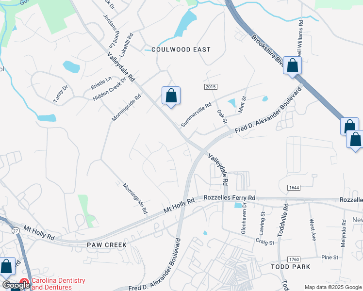 map of restaurants, bars, coffee shops, grocery stores, and more near 327 Valleydale Road in Charlotte