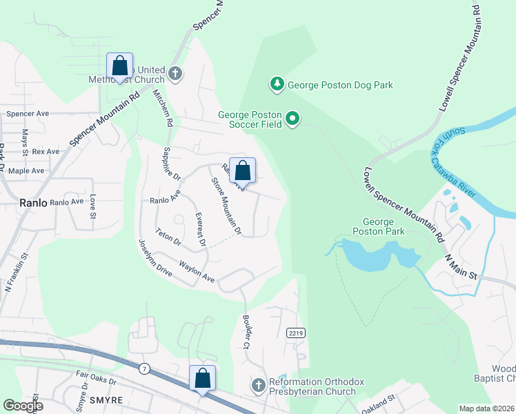 map of restaurants, bars, coffee shops, grocery stores, and more near 1041 Kings Mountain Lane in Gastonia