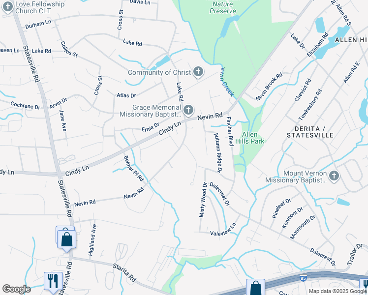 map of restaurants, bars, coffee shops, grocery stores, and more near 3729 Small Avenue in Charlotte
