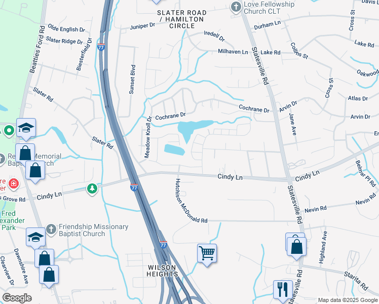 map of restaurants, bars, coffee shops, grocery stores, and more near 6101 Cutwater Circle in Charlotte