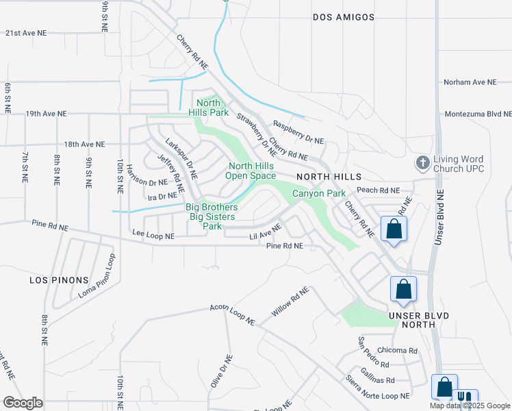 map of restaurants, bars, coffee shops, grocery stores, and more near 1709 Chamisa Road Northeast in Rio Rancho
