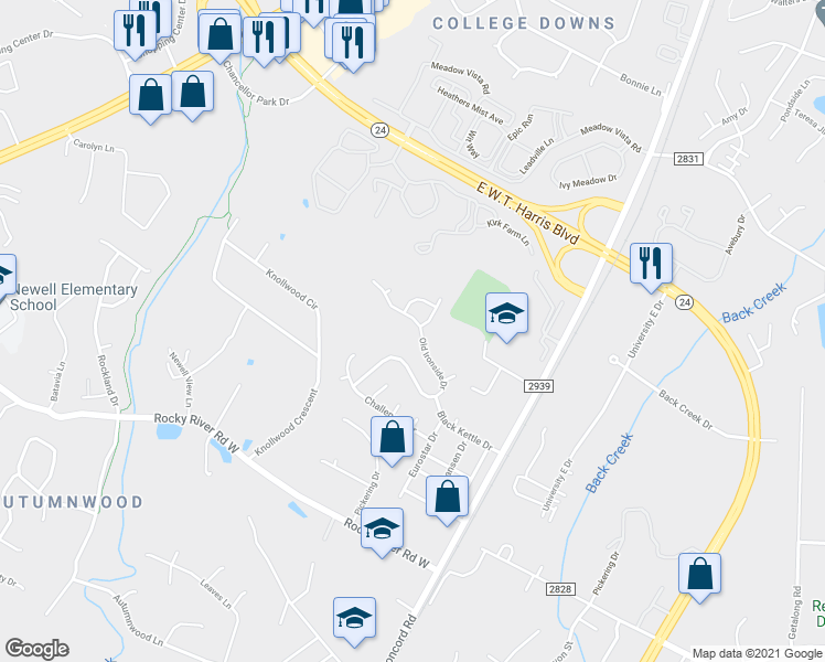 map of restaurants, bars, coffee shops, grocery stores, and more near 3031 Old Ironside Drive in Charlotte