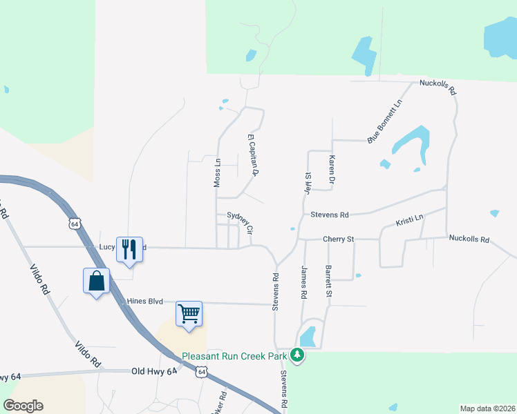 map of restaurants, bars, coffee shops, grocery stores, and more near 110 Elnora Circle in Bolivar