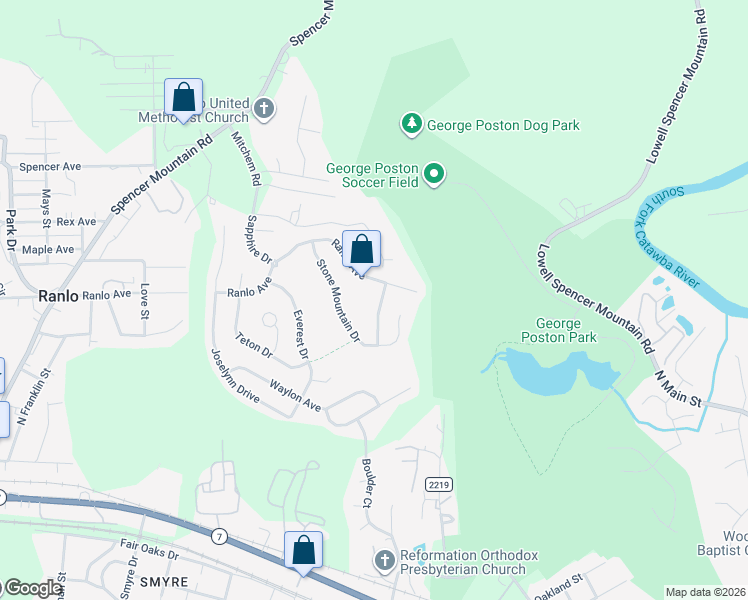 map of restaurants, bars, coffee shops, grocery stores, and more near 1045 Kings Mountain Lane in Gastonia