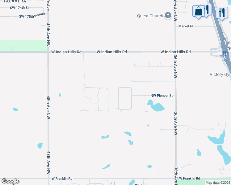 map of restaurants, bars, coffee shops, grocery stores, and more near 5658 Pioneer Circle Northwest in Norman