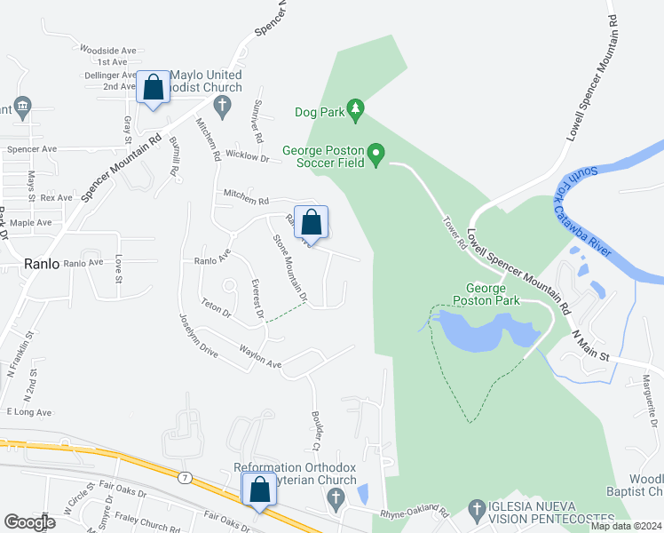 map of restaurants, bars, coffee shops, grocery stores, and more near 1044 Kings Mountain Lane in Gastonia