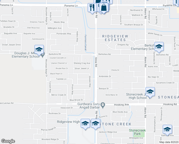 map of restaurants, bars, coffee shops, grocery stores, and more near 5004 Cool Rush Terrace in Bakersfield