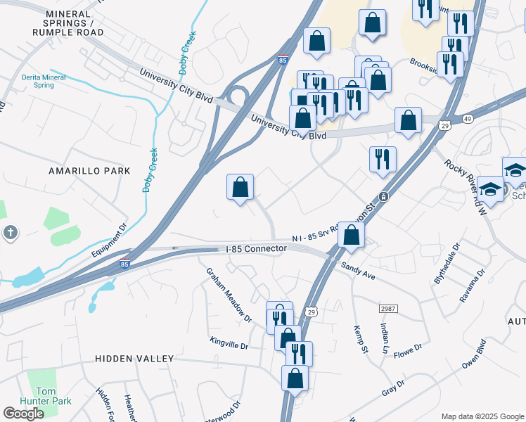 map of restaurants, bars, coffee shops, grocery stores, and more near 7020 MacFarlane Boulevard in Charlotte