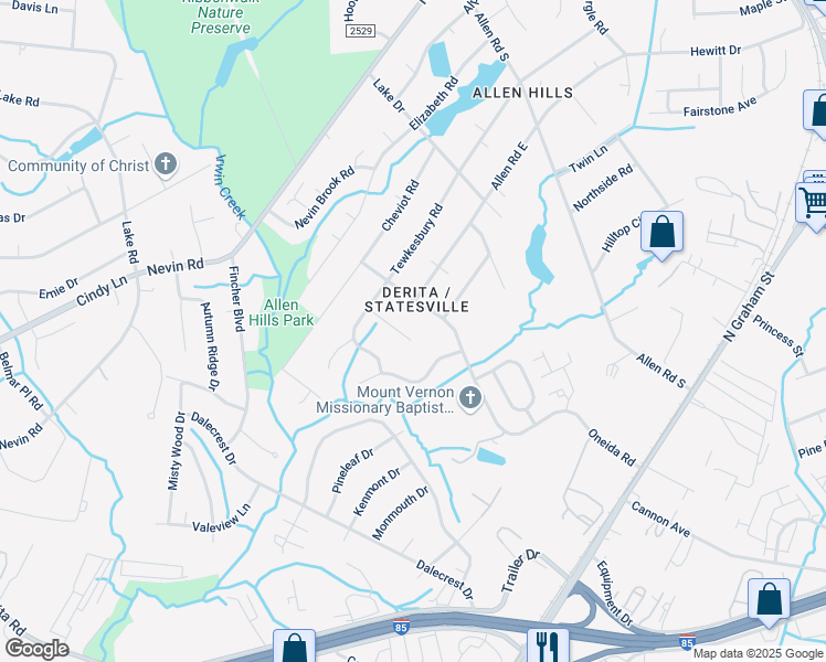 map of restaurants, bars, coffee shops, grocery stores, and more near 3114 Berrybush Court in Charlotte