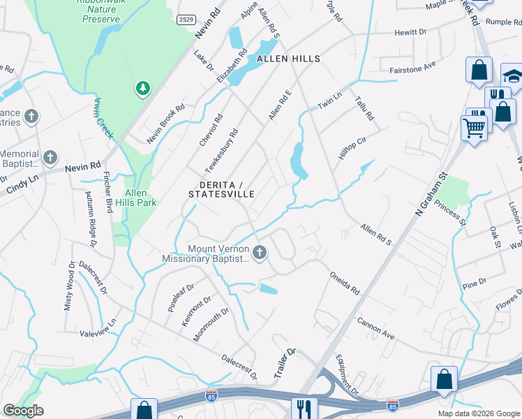 map of restaurants, bars, coffee shops, grocery stores, and more near in Charlotte