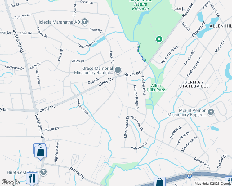 map of restaurants, bars, coffee shops, grocery stores, and more near in Charlotte