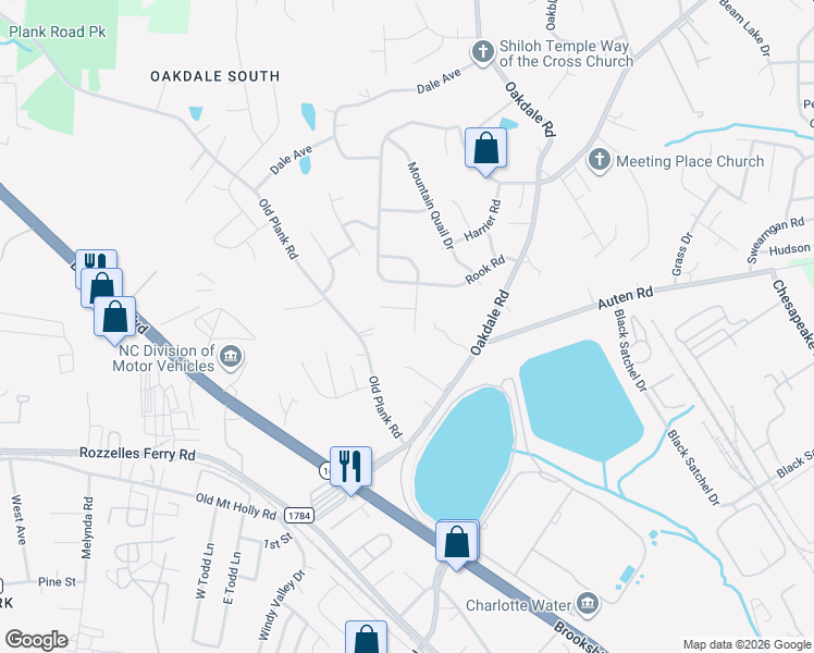 map of restaurants, bars, coffee shops, grocery stores, and more near 515 Rook Road in Charlotte