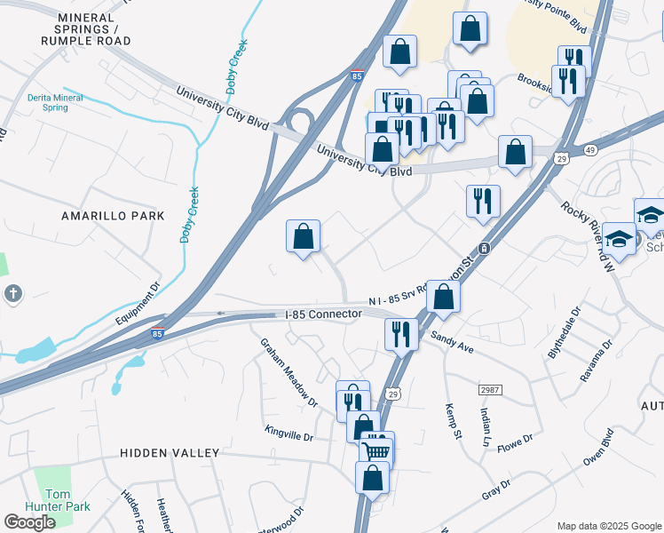 map of restaurants, bars, coffee shops, grocery stores, and more near 7100 MacFarlane Boulevard in Charlotte