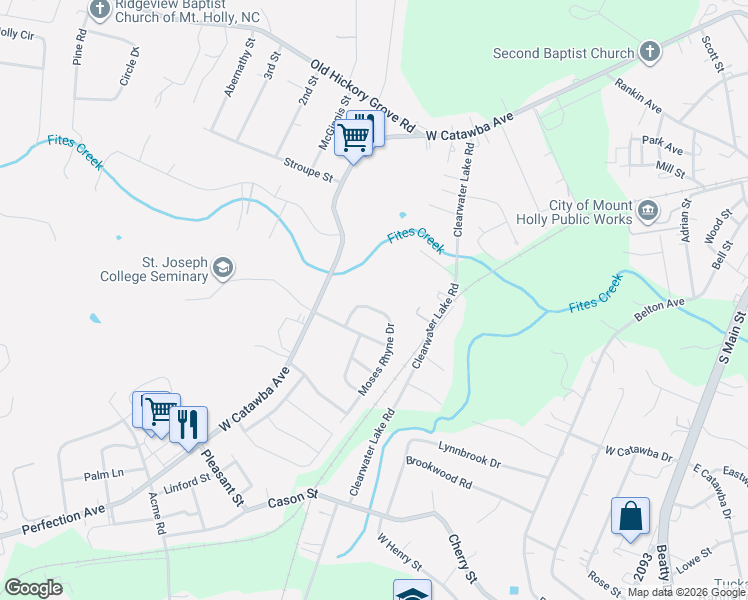 map of restaurants, bars, coffee shops, grocery stores, and more near 108 Moses Rhyne Drive in Mount Holly