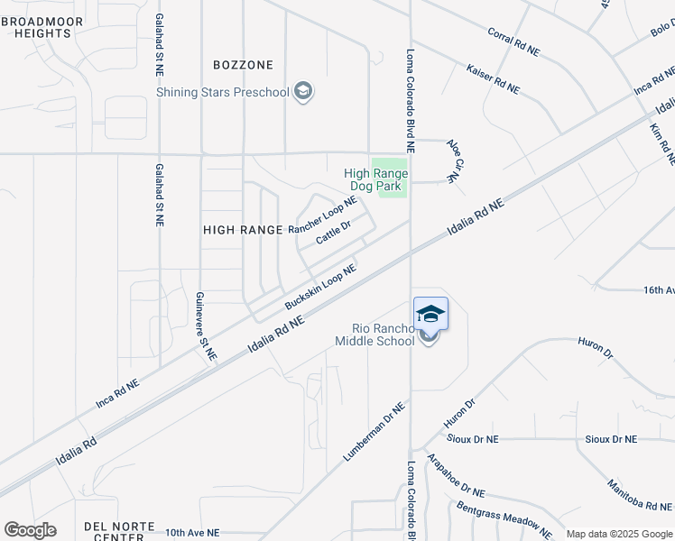 map of restaurants, bars, coffee shops, grocery stores, and more near 3817 Buckskin Loop Northeast in Rio Rancho