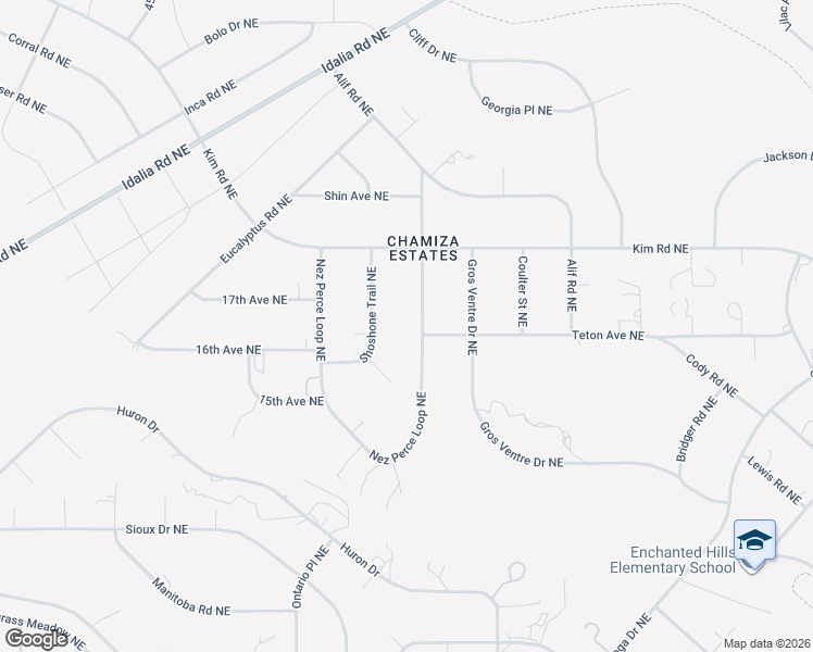 map of restaurants, bars, coffee shops, grocery stores, and more near 1700 Shoshone Trail Northeast in Rio Rancho
