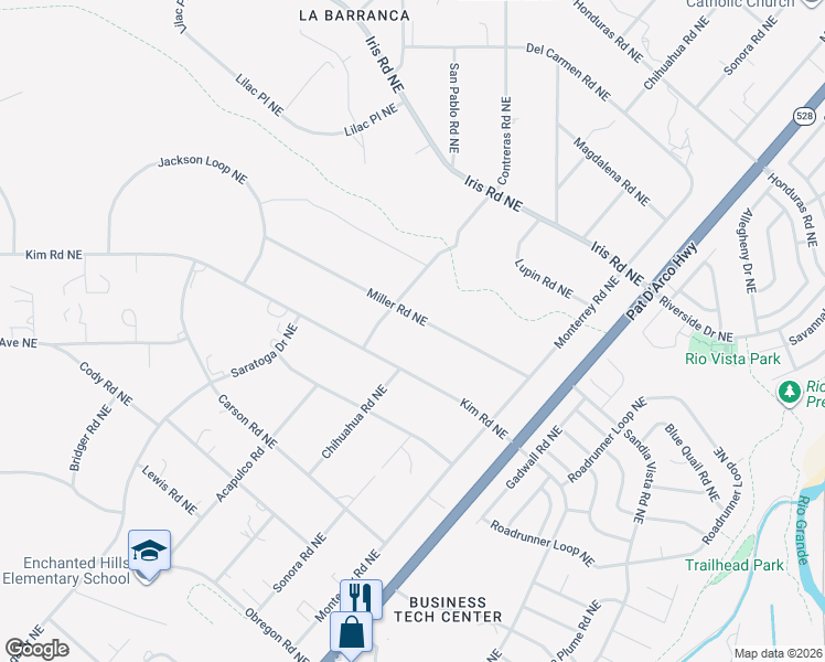 map of restaurants, bars, coffee shops, grocery stores, and more near 5939 Kim Road Northeast in Rio Rancho