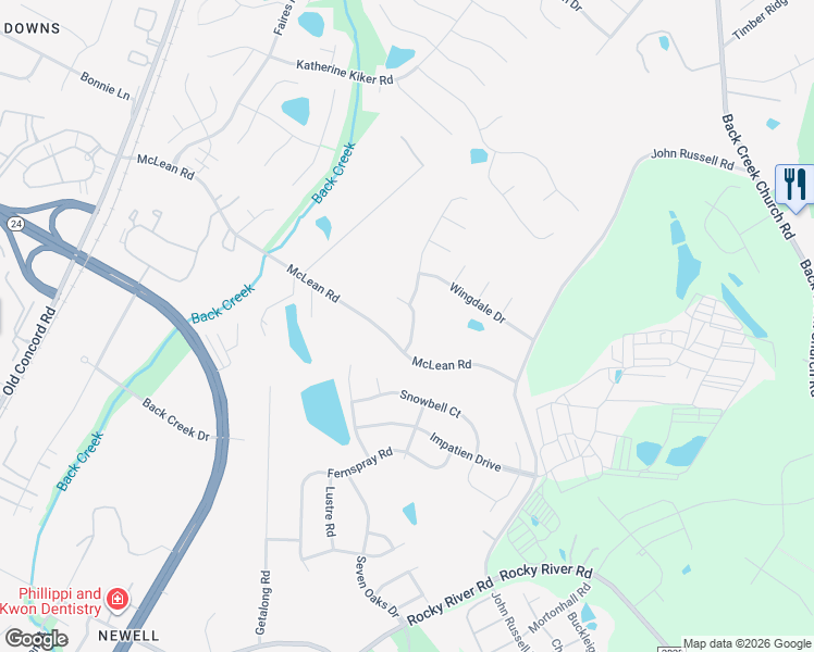 map of restaurants, bars, coffee shops, grocery stores, and more near 2441 Sawyer Drive in Charlotte