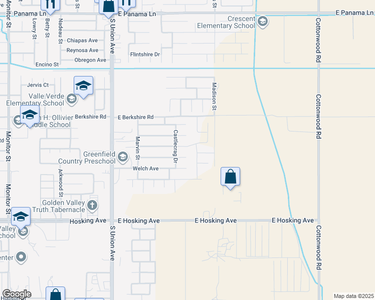map of restaurants, bars, coffee shops, grocery stores, and more near 619 Darling Point Drive in Bakersfield