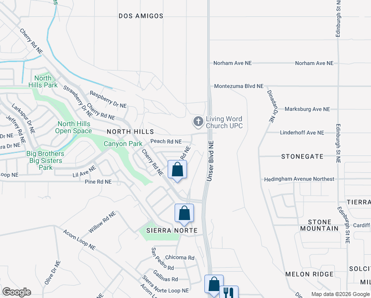 map of restaurants, bars, coffee shops, grocery stores, and more near 1856 Blackberry Road Northeast in Rio Rancho