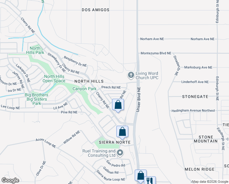 map of restaurants, bars, coffee shops, grocery stores, and more near 1856 Blackberry Road Northeast in Rio Rancho