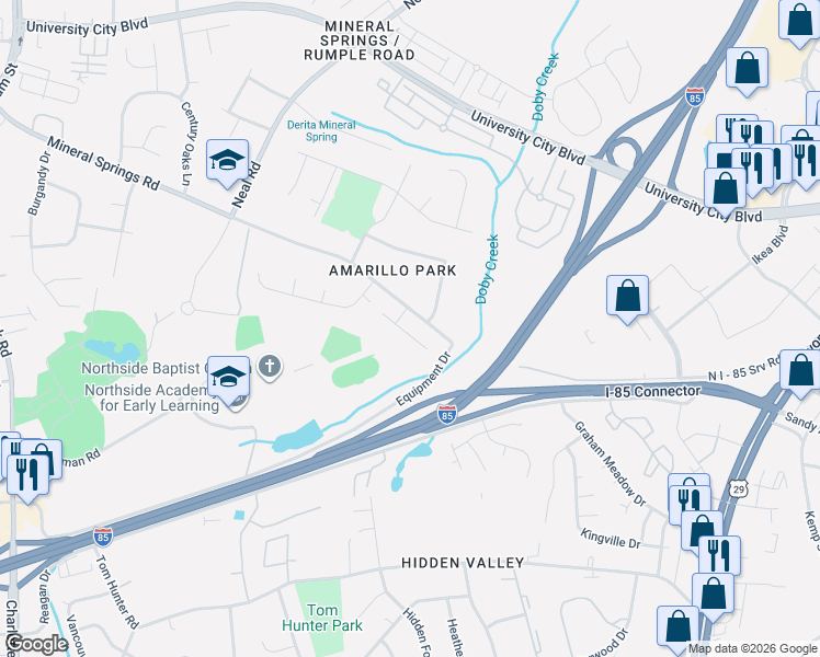 map of restaurants, bars, coffee shops, grocery stores, and more near in Charlotte