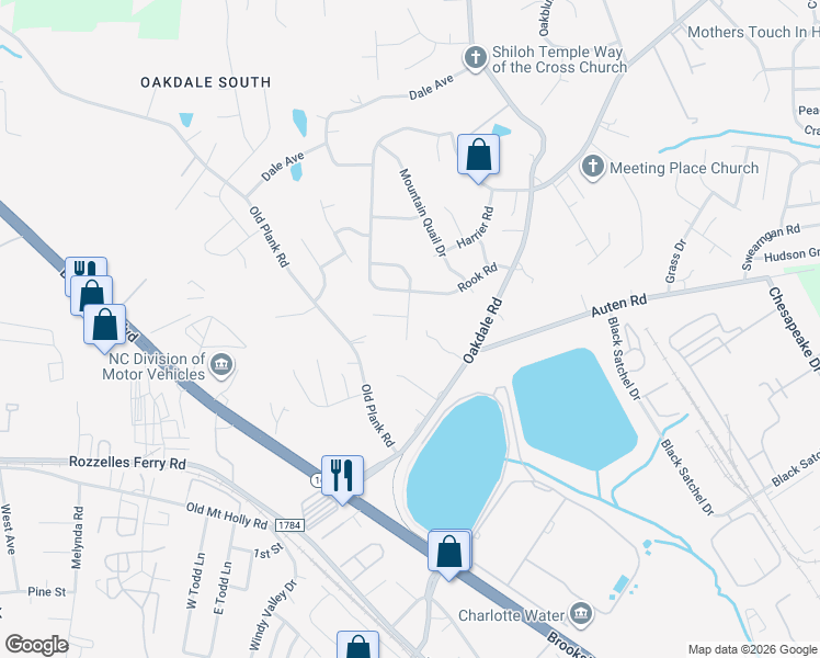 map of restaurants, bars, coffee shops, grocery stores, and more near 515 Rook Road in Charlotte