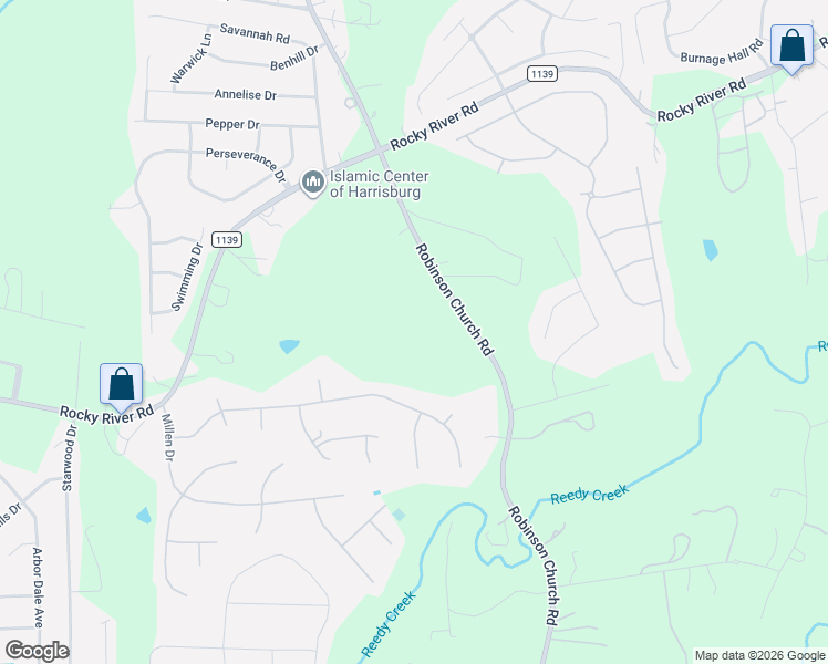 map of restaurants, bars, coffee shops, grocery stores, and more near 9390 Robinson Church Road in Harrisburg