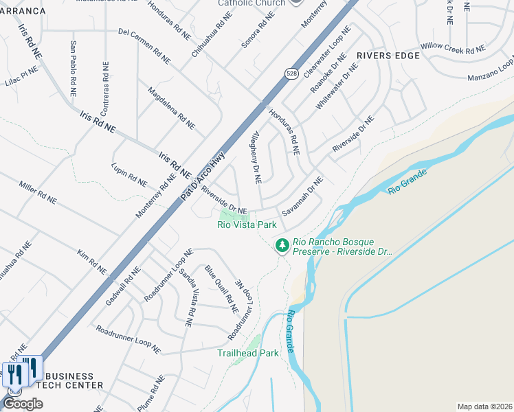 map of restaurants, bars, coffee shops, grocery stores, and more near 1685 Savannah Court Northeast in Rio Rancho