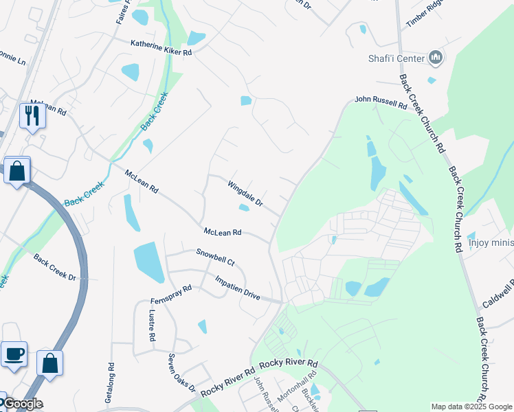 map of restaurants, bars, coffee shops, grocery stores, and more near 2700 Wingdale Drive in Charlotte