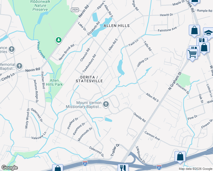 map of restaurants, bars, coffee shops, grocery stores, and more near in Charlotte