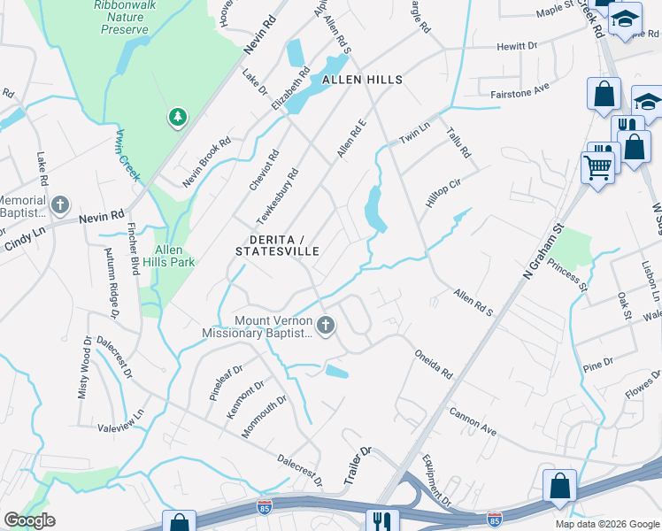 map of restaurants, bars, coffee shops, grocery stores, and more near in Charlotte