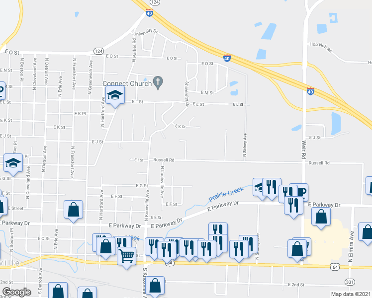 map of restaurants, bars, coffee shops, grocery stores, and more near 1007 North Nashville Avenue in Russellville