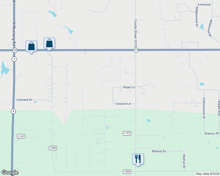 map of restaurants, bars, coffee shops, grocery stores, and more near 311 Bonanza Lane in Tuttle