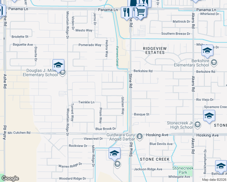 map of restaurants, bars, coffee shops, grocery stores, and more near 5112 Cool Rush Terrace in Bakersfield