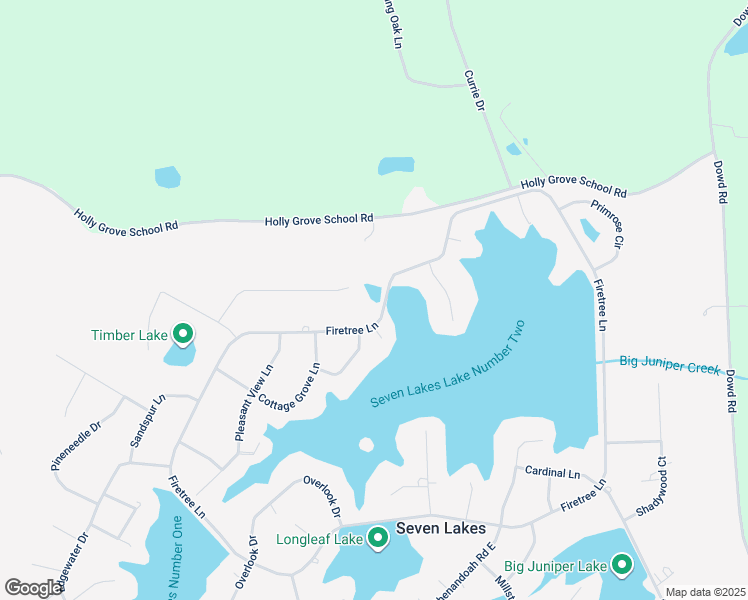 map of restaurants, bars, coffee shops, grocery stores, and more near Firetree Lane in Seven Lakes