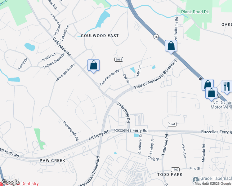 map of restaurants, bars, coffee shops, grocery stores, and more near 140 Valleydale Road in Charlotte