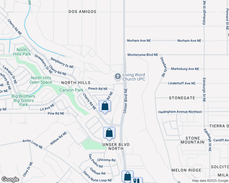 map of restaurants, bars, coffee shops, grocery stores, and more near 1696 Plum Road Northeast in Rio Rancho