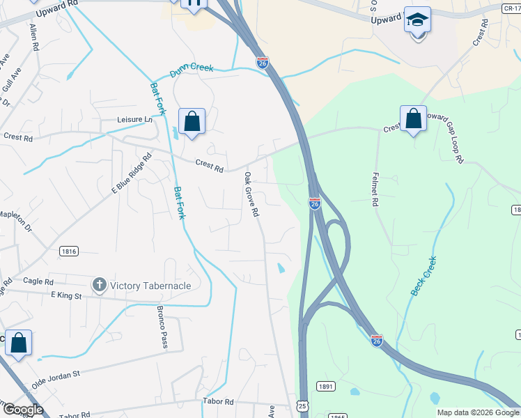 map of restaurants, bars, coffee shops, grocery stores, and more near 666 Oak Grove Road in Flat Rock