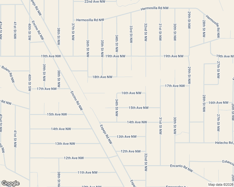 map of restaurants, bars, coffee shops, grocery stores, and more near 16th Avenue Northwest in Albuquerque