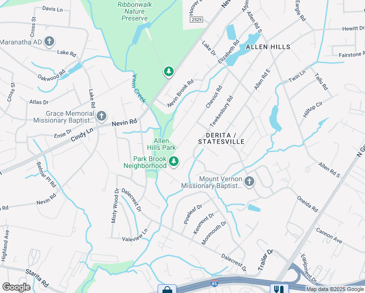 map of restaurants, bars, coffee shops, grocery stores, and more near 4629 Brenda Court in Charlotte